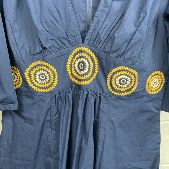 Wayward Fancies eShakti Women's Embellished Waist Plunge Poplin Dress Navy Boho - Picture 5 of 13